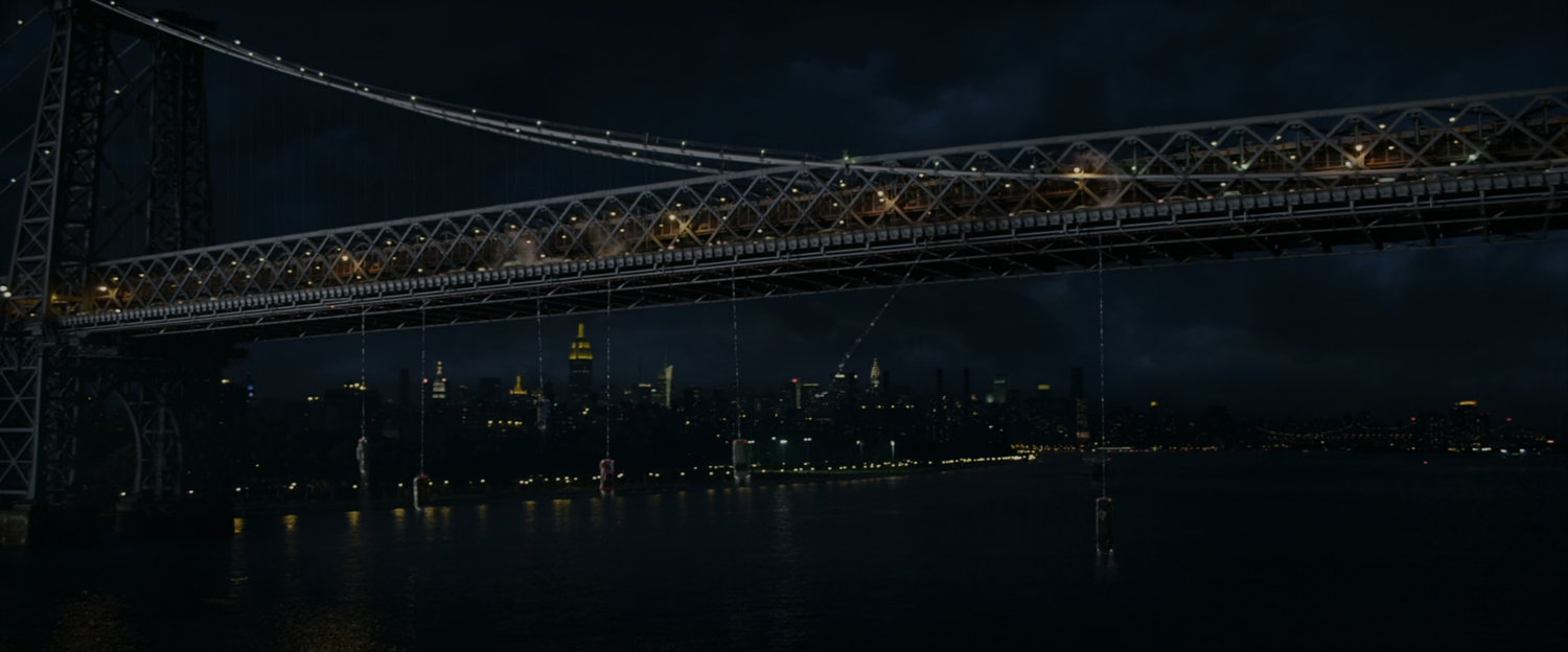 The Williamsburg Bridge at night.