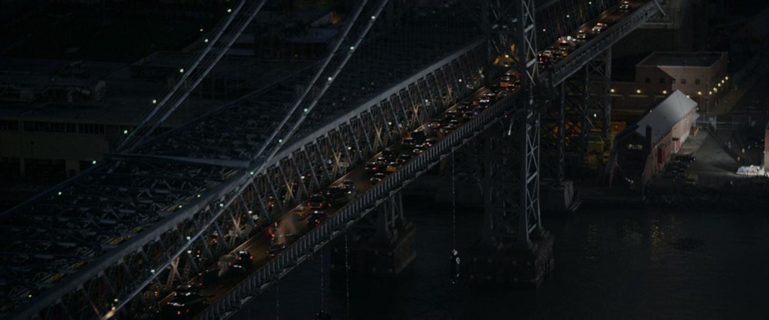Traffic on the Williamsburg Bridge at night.