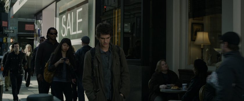 Peter Parker on sidewalk near 38th Street in New York.