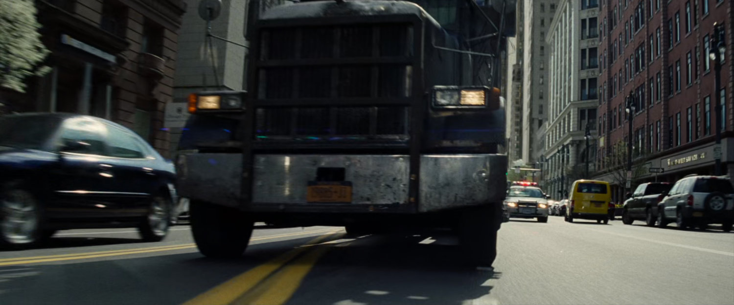 Close-up of tow truck on streets of New York.