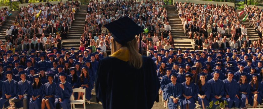 Gwen Stacy speaks to the graduates and guests.
