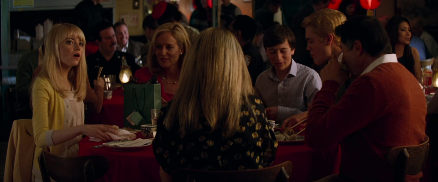 Gwen Stacy and her family in Chinese restaurant.