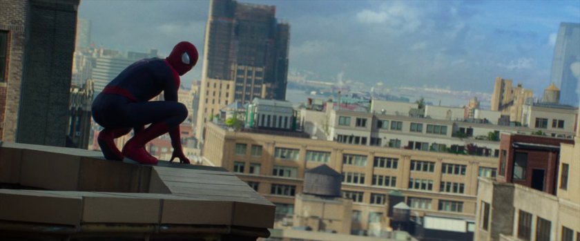 Spider-Man on top of a New York building.
