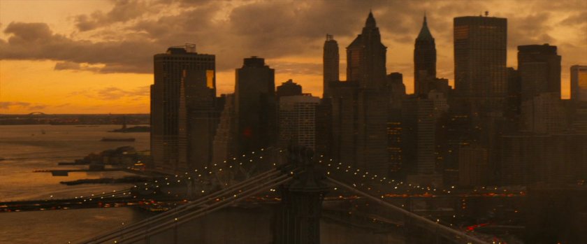 Aerial view of New York at sunset.