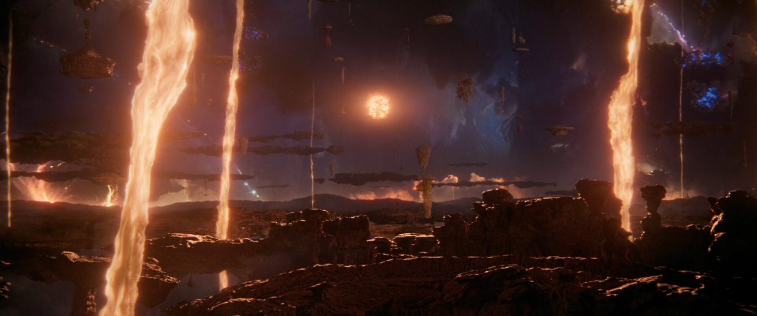 A rocky plateau and fiery streams inside the Quantum Realm.