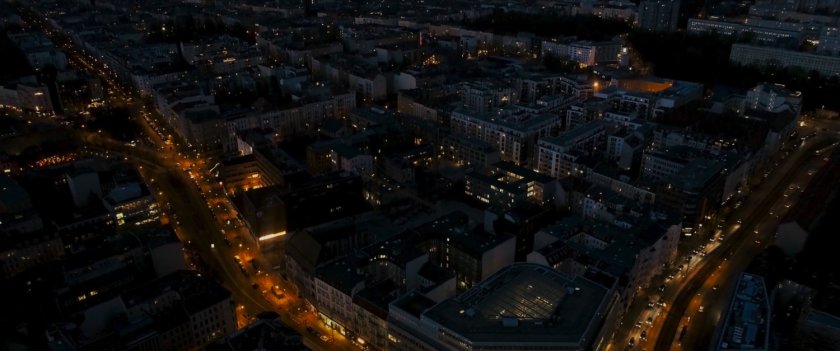 Nighttime aerial view of Moscow.