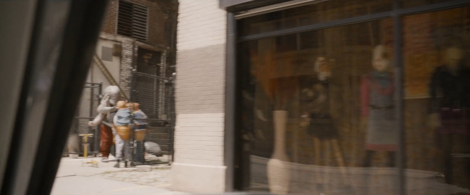 A octopus humanimal sells drugs to young humanimals in an alley.