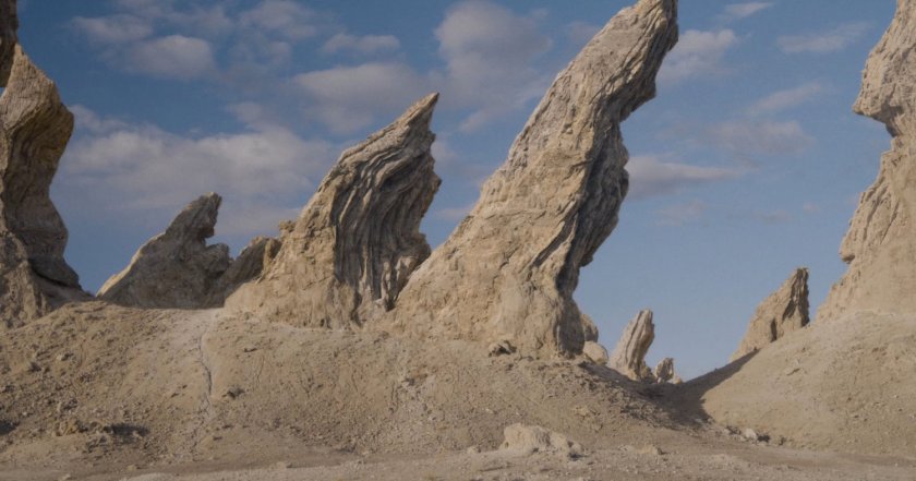 View of Krylor desert rock formations.