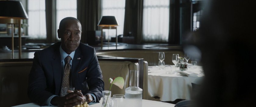 Rhodes talks to Fury inside an empty Berners Tavern.