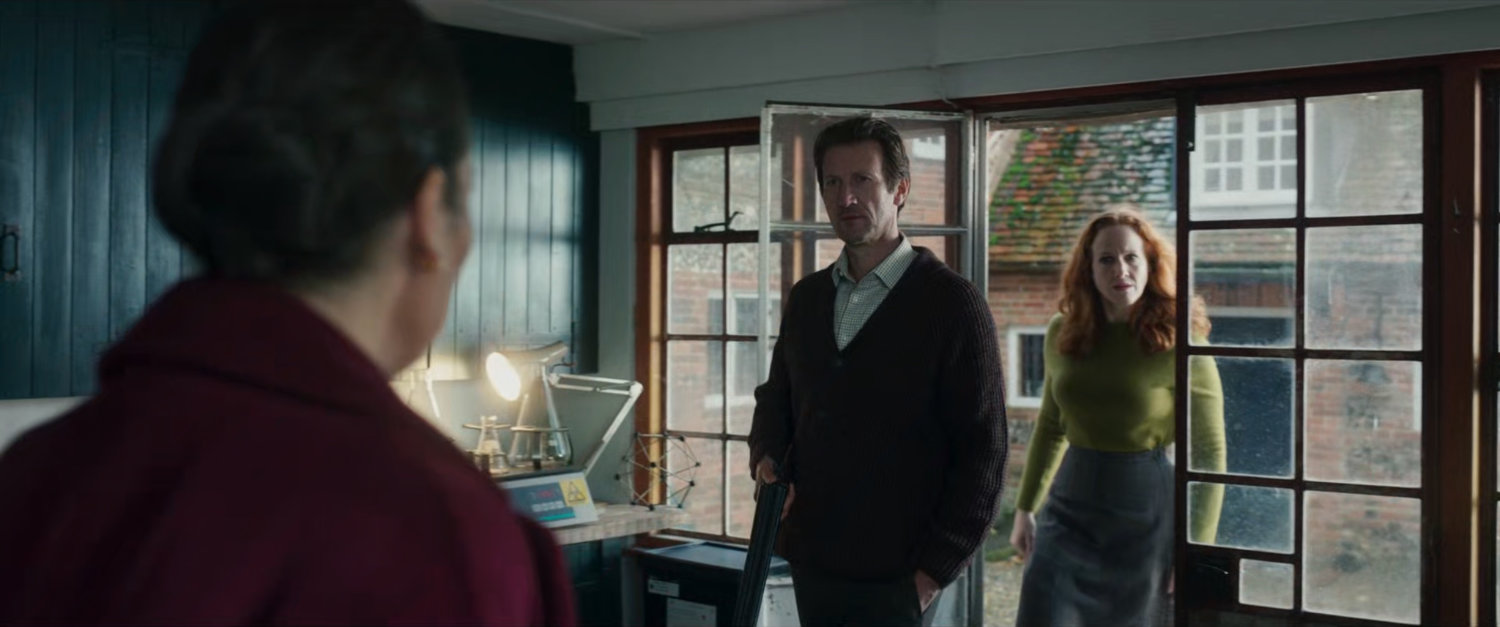 The Daltons confront Sonya Falsworth in their home lab.