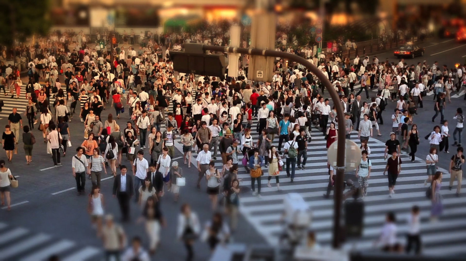 Crowd in Japanese crosswalk.