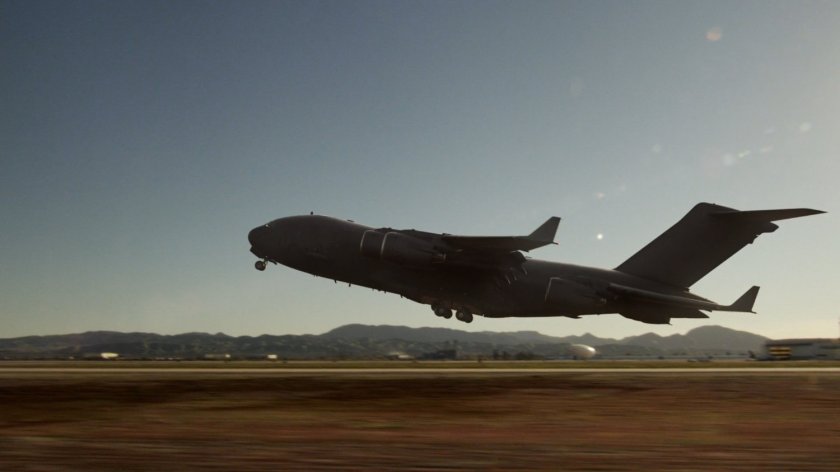 The Bus lifting off from runway.