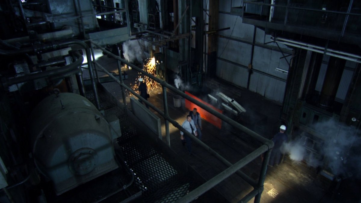 Mike Peterson and his boss in a Los Angeles factory.