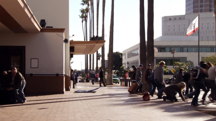 Exterior of Los Angeles Union Station entrance.