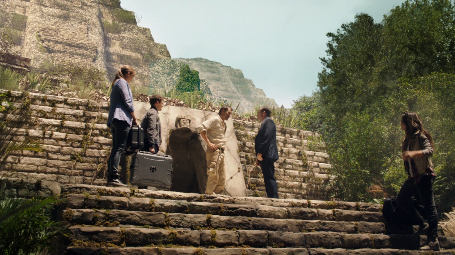 Agents in front of Incan temple.