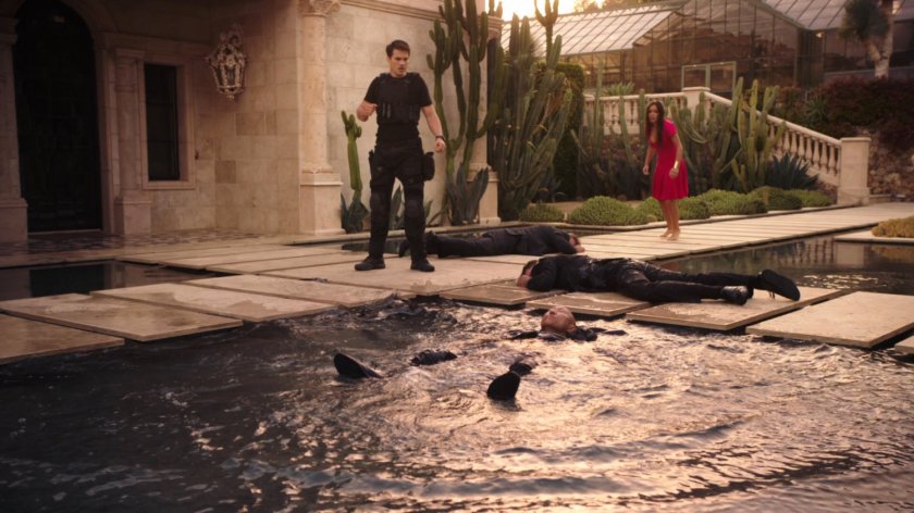 Ward and Skye standing by ponds and unconscious guards on Ian Quinn's estate.
