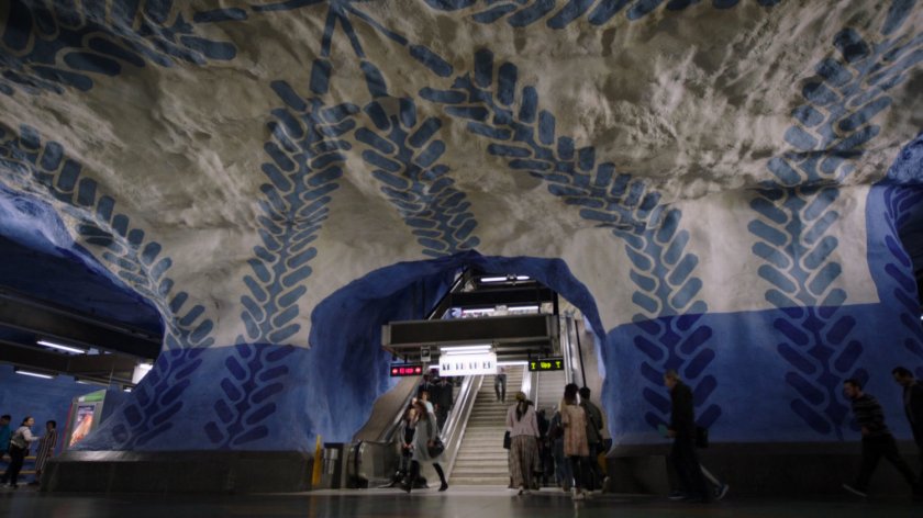 Underground portion of the Blue Line in the T-Centralen Metro station, Stockholm, Sweden.