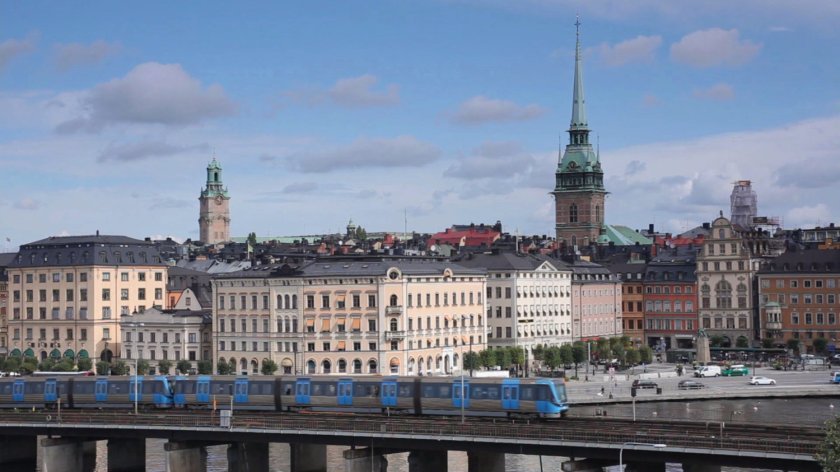 Establishing aerial view of Stockholm Sweden.