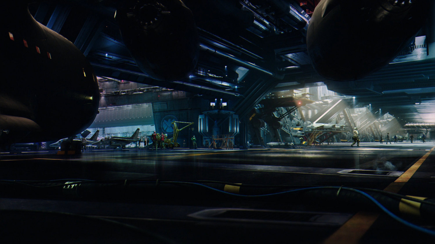 Interior of airplane hangar in The Hub.