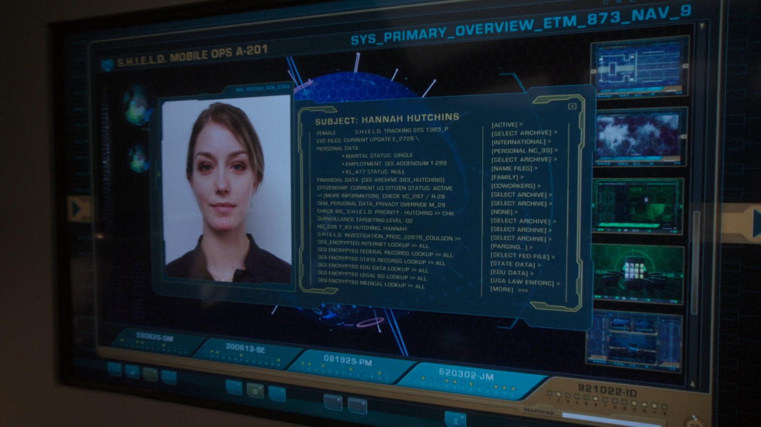 Close up of monitor with information on Hannah Hutchins.
