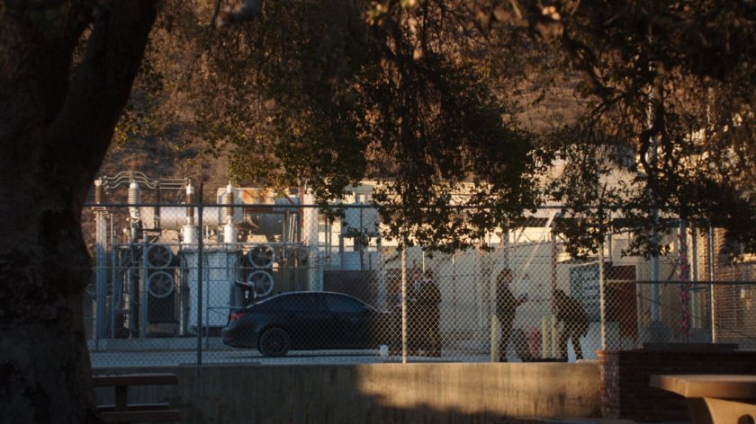 Fitz and Simmons outside the particle accelerator complex.