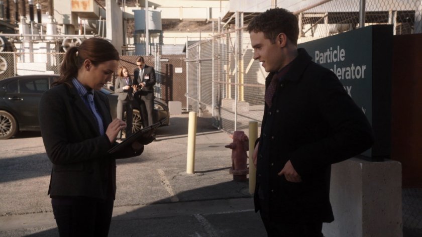 Fitz and Simmons outside the particle accelerator complex.