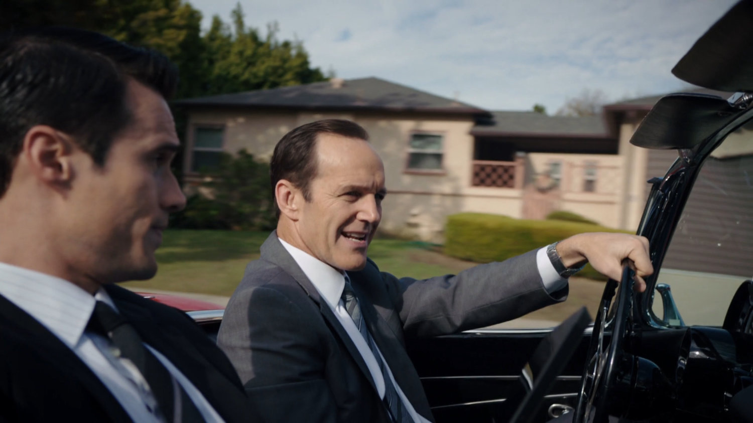 Coulson and Ward driving in car near University of Ohio.