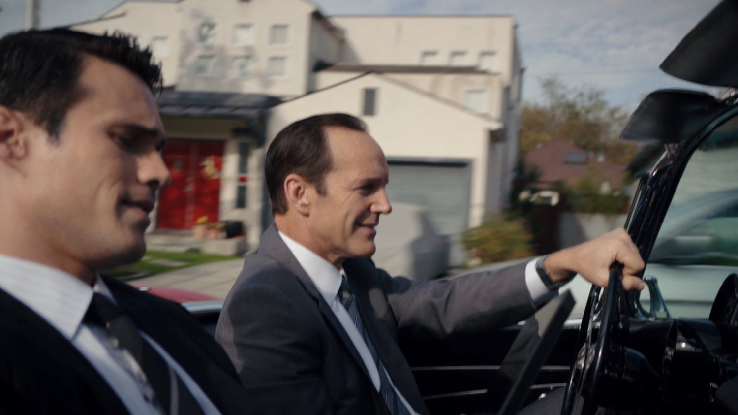 Coulson and Ward driving in car near University of Ohio.