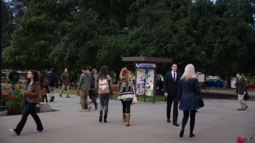 Ward approaches a female student on the University of Ohio.