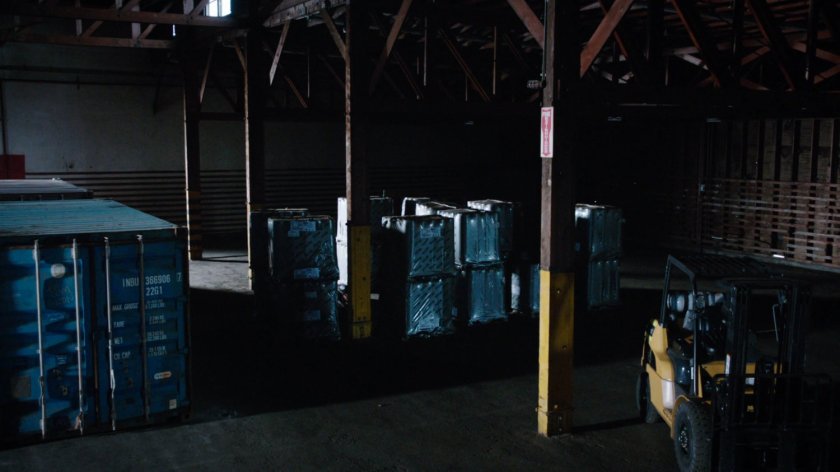 Crates inside an abandoned Oakland warehouse.