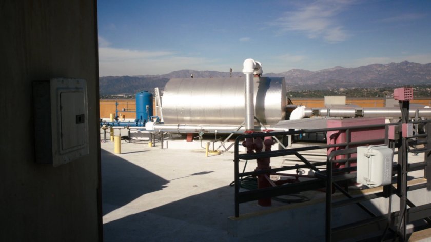 The rooftop of a high rise building.