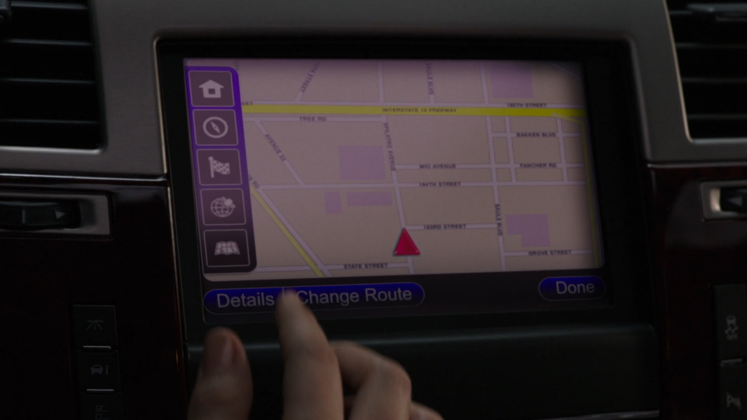 Close-up of GPS map in Lloyd Rathman's SUV.