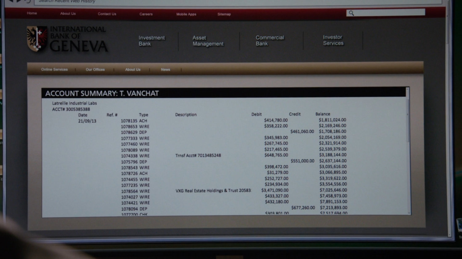 Close-up of computer monitor showing VanChat's financial records.