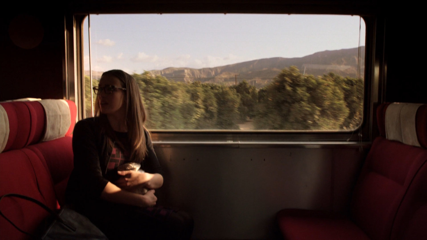 Simmons at the view outside the train.