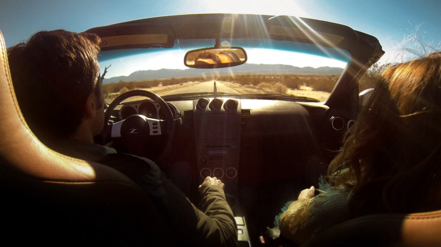 POV from inside car of Death Valley highway.