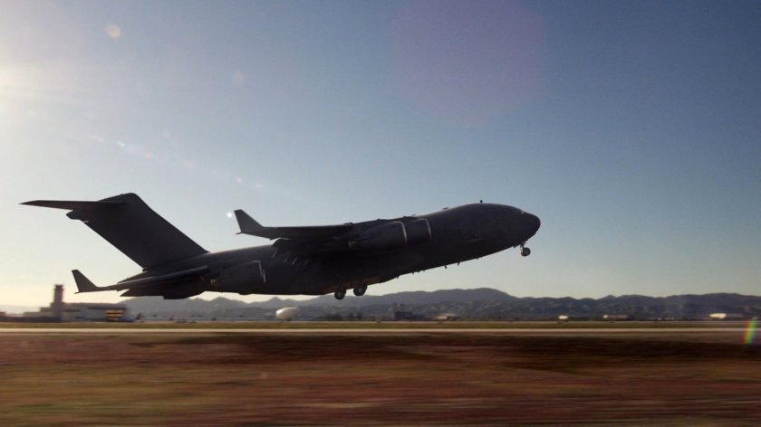 The Bus takes off from a Nevada airstrip.