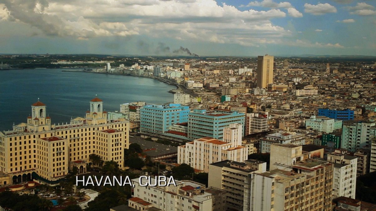 Aerial of Havana Cuba. Text: Havana, Cuba.
