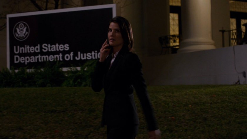 Maria Hill walks past the Department of Justice in Washington DC.