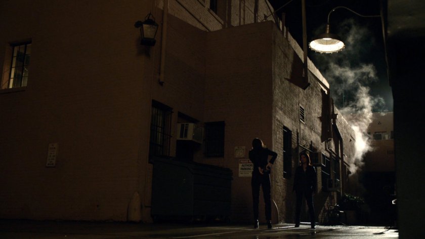 Maria Hill meets Agent May in a dark alley in Washington DC.