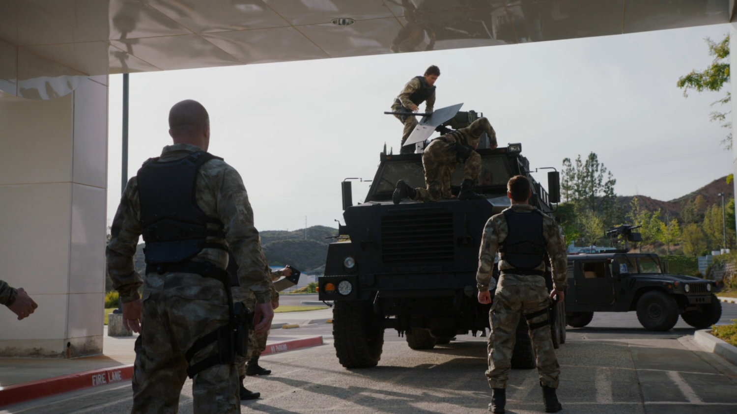 Super Soldiers on an armored transport outside the Cybertek Manufacturing Facility.