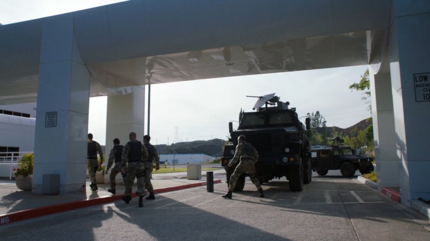 Super Soldiers on an armored transport outside the Cybertek Manufacturing Facility.