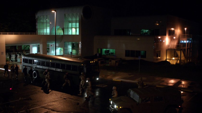 Nighttime exterior of the Cybertek Manufacturing Facility.