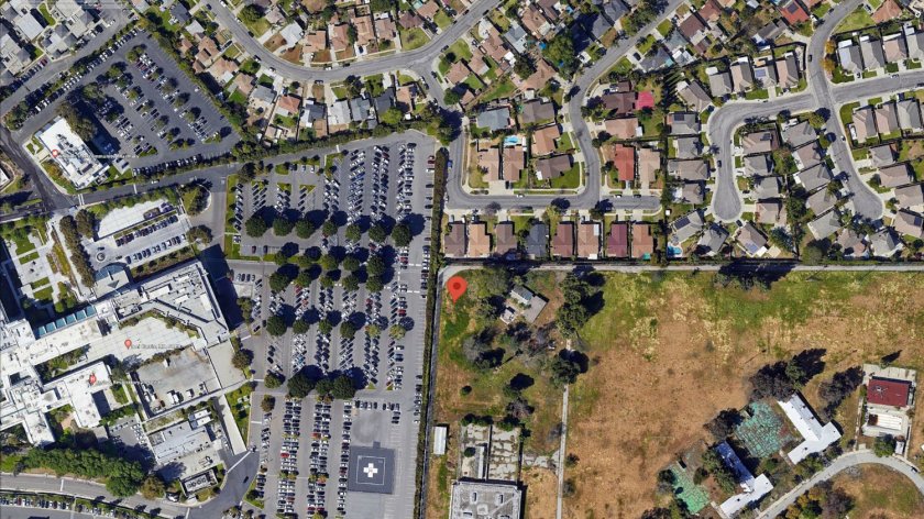 Aerial image of Fred C. Nelles Youth Correctional Facility, Whittier with filming location marked. Circa 2018