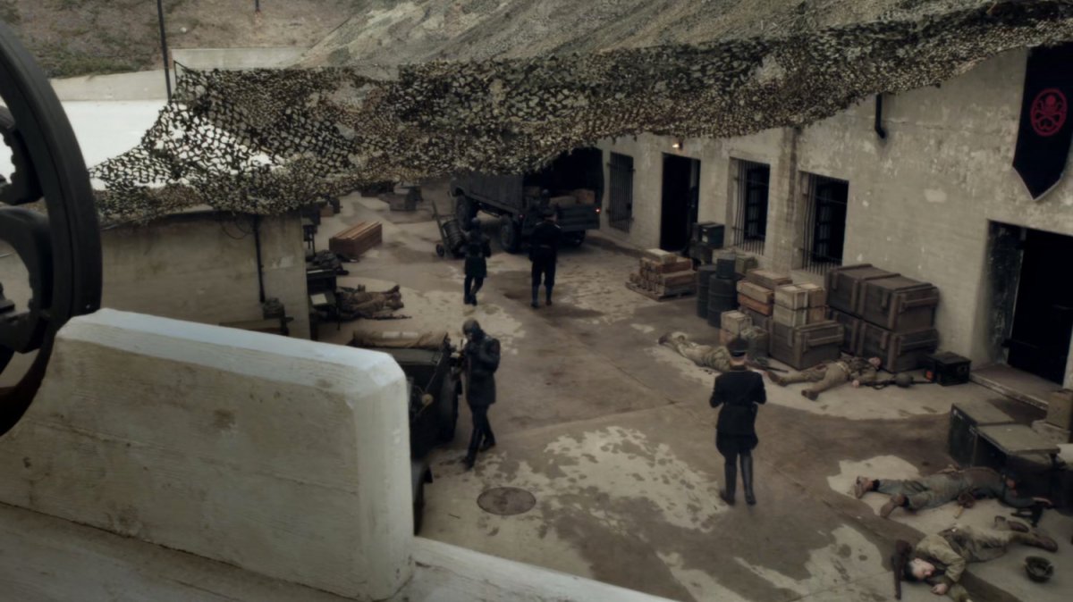 High angle into HYDRA research facility during World War 2.