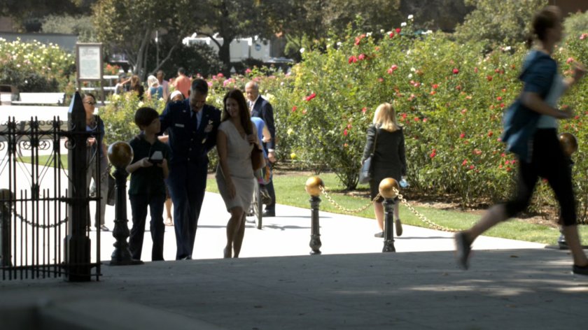 General Talbot, and his family, walking through Potomac Plaza.