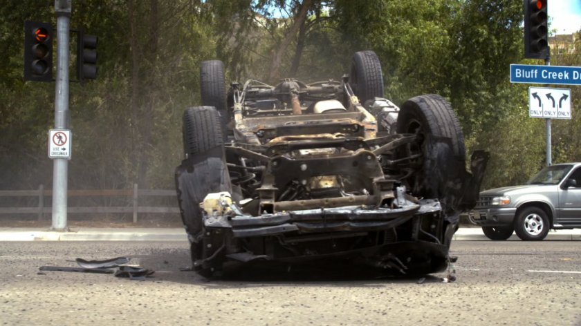 Upside down SUV after crash.
