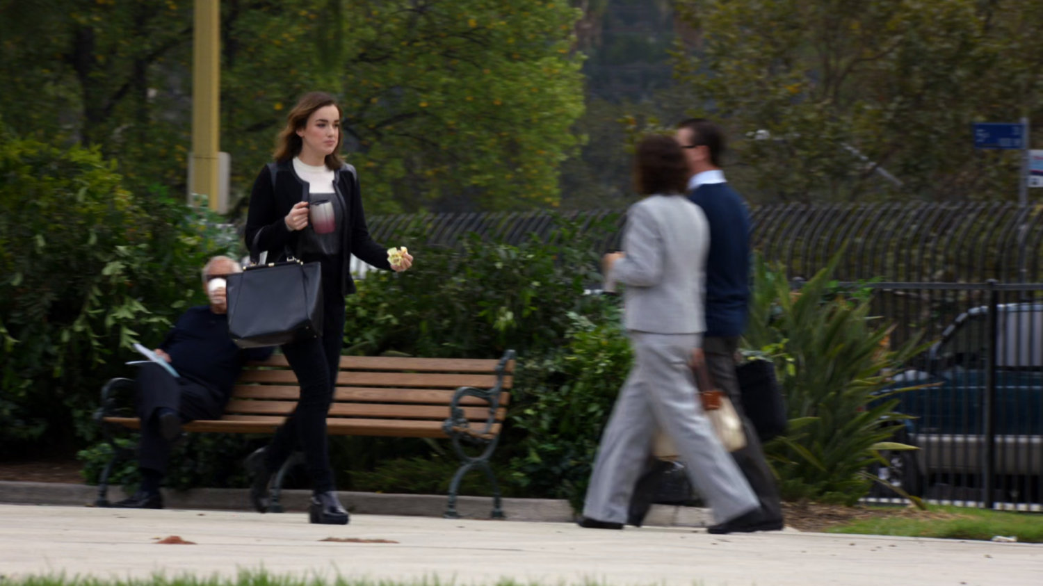 Jemma walks through a park on her way to work.