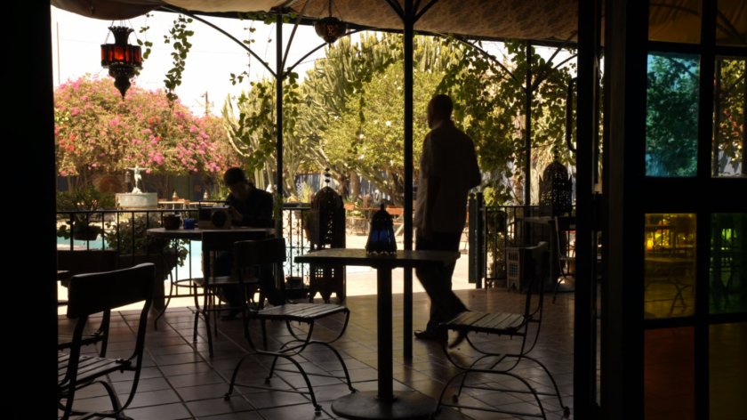 Donnie Gill at patio dining area.