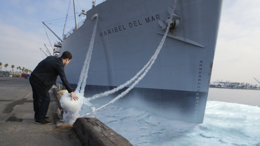 Donnie Gill freezing lines of ship named Maribel Del Mar.