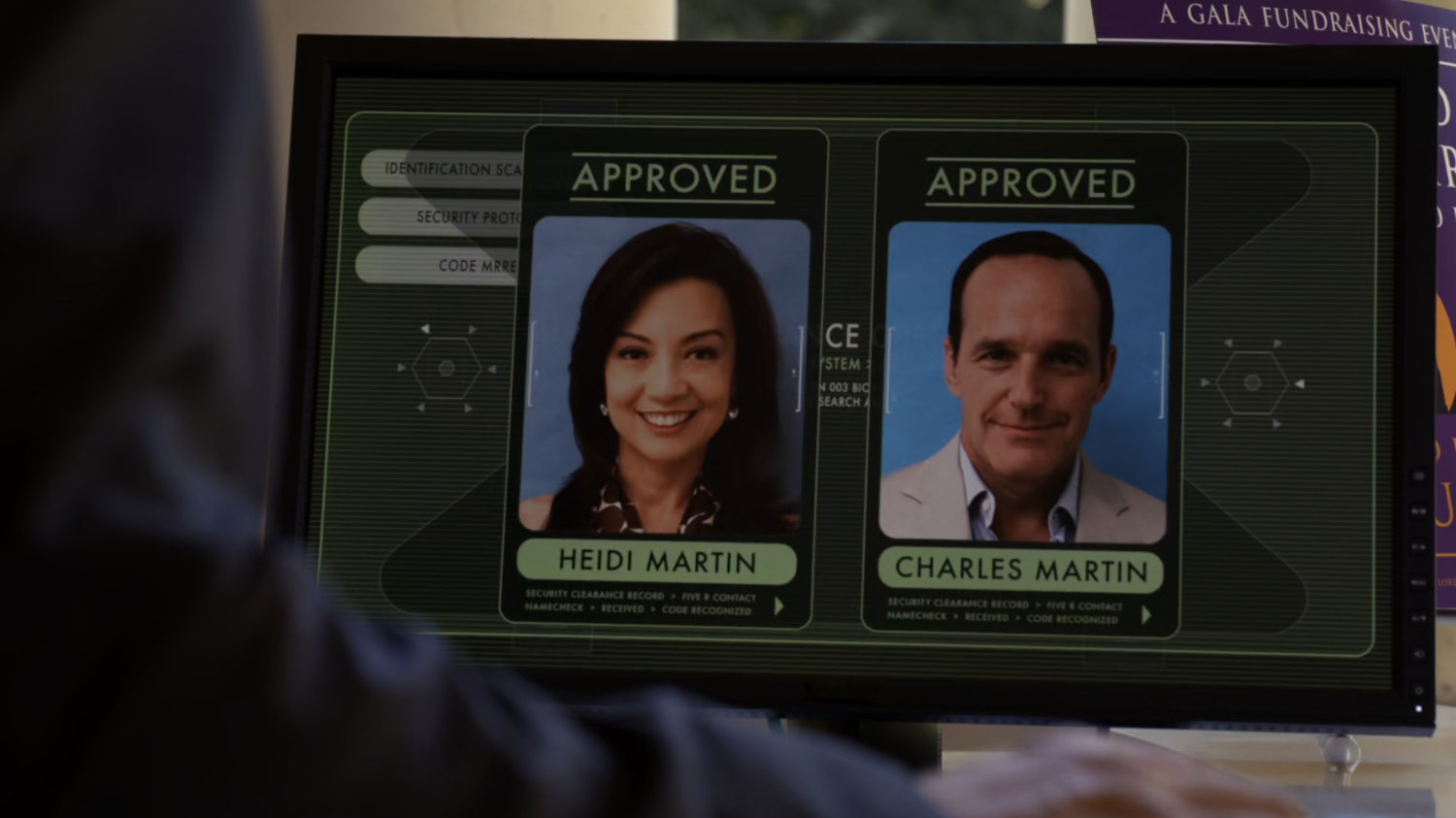 Closeup of security screen for Charles and Heidi Martin.
